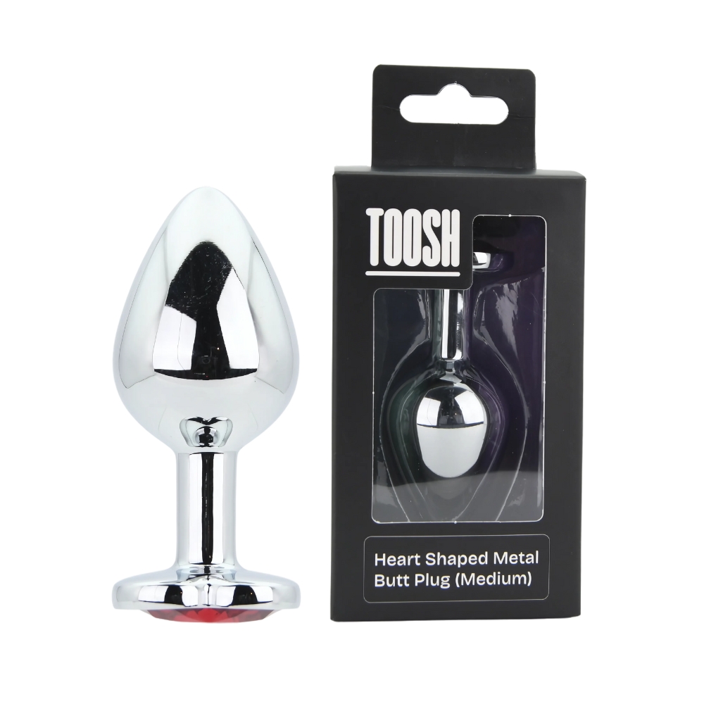 Toosh Heart Shaped Silver with Red Stone Medium