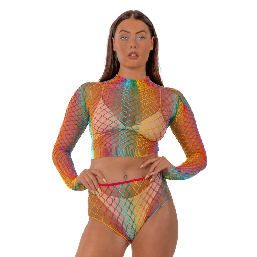 Lace by LJ Rainbow Fence Net Crop Top and Bottoms