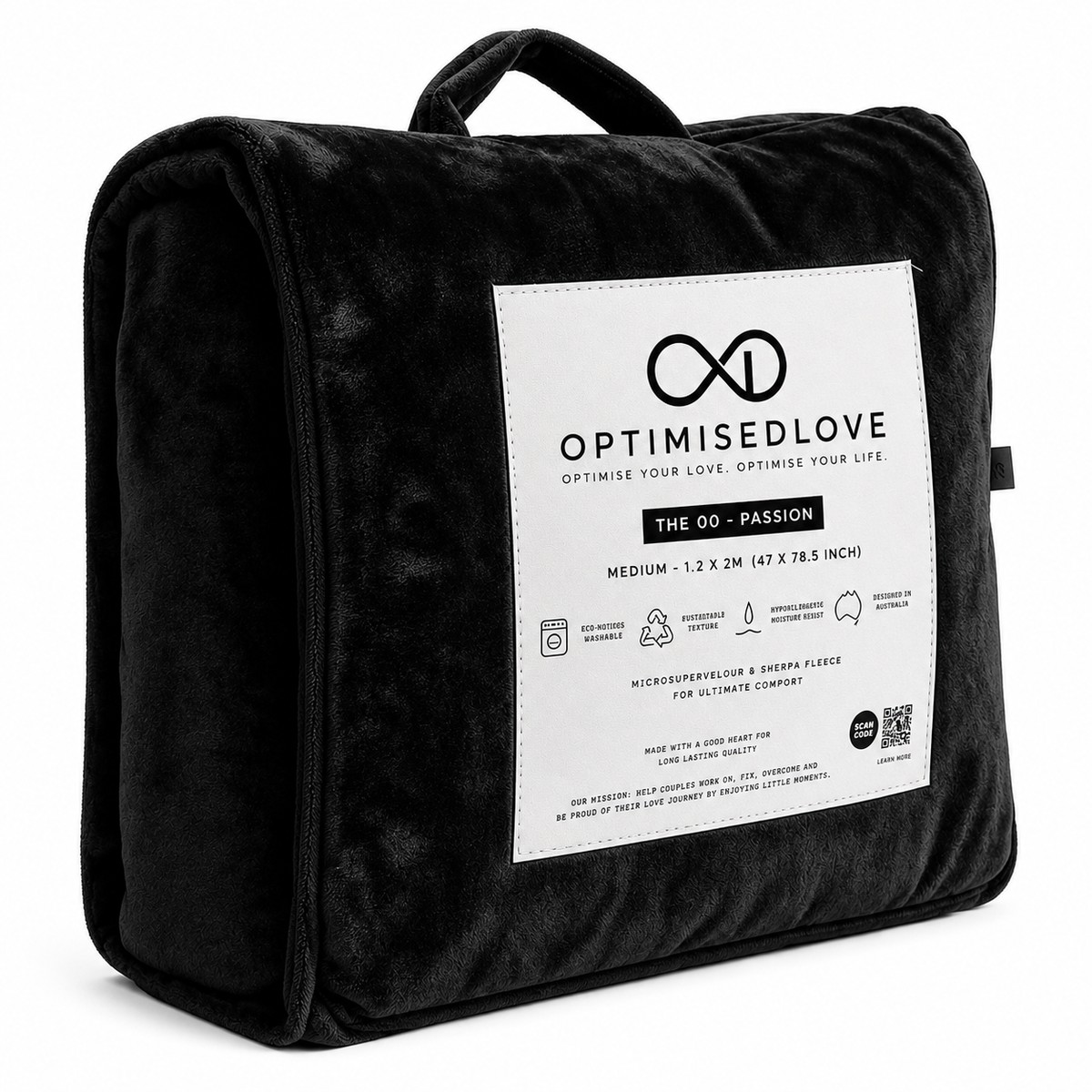 Optimised Love — The 00 · Passion premium waterproof love-making blanket in its branded carry bag
